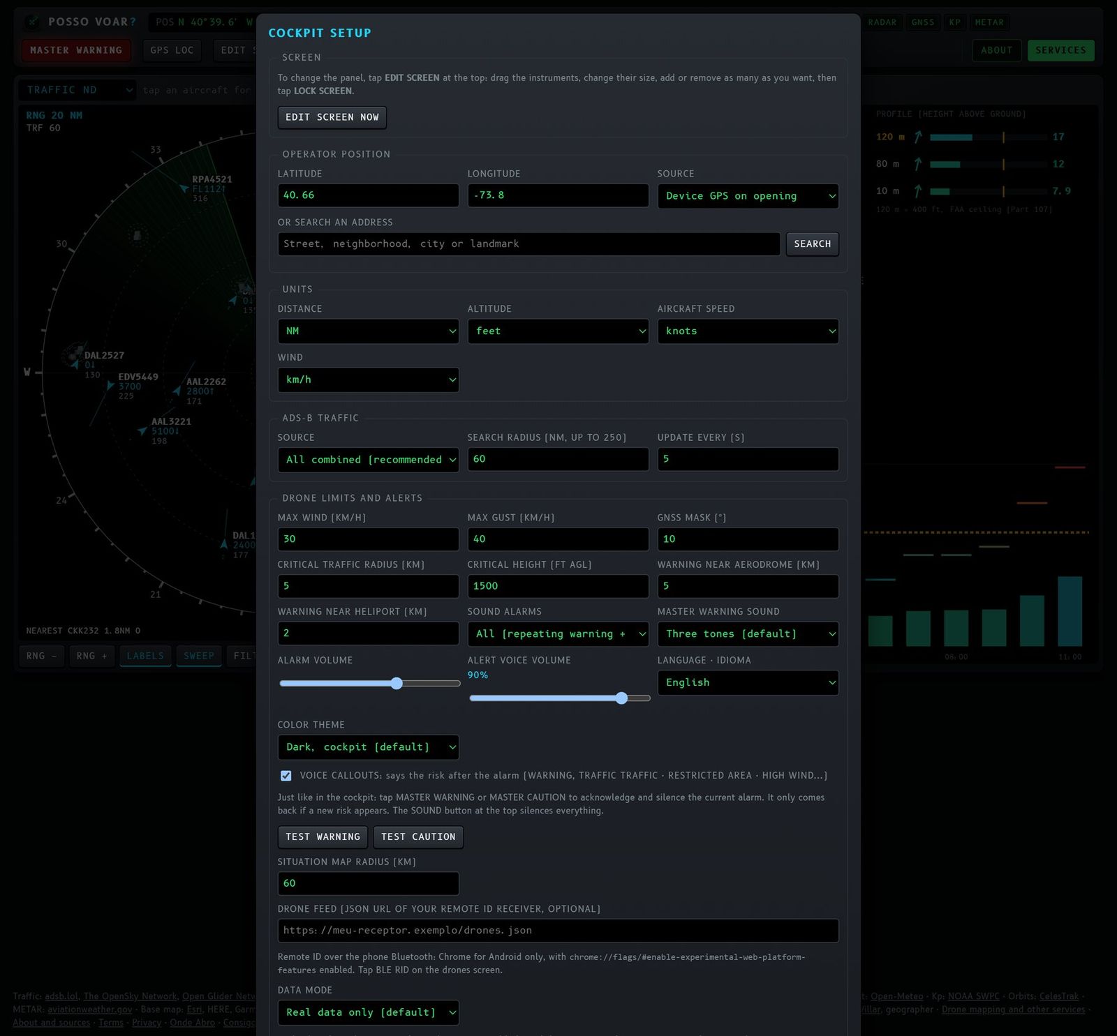 Figure 7 – Settings screen.