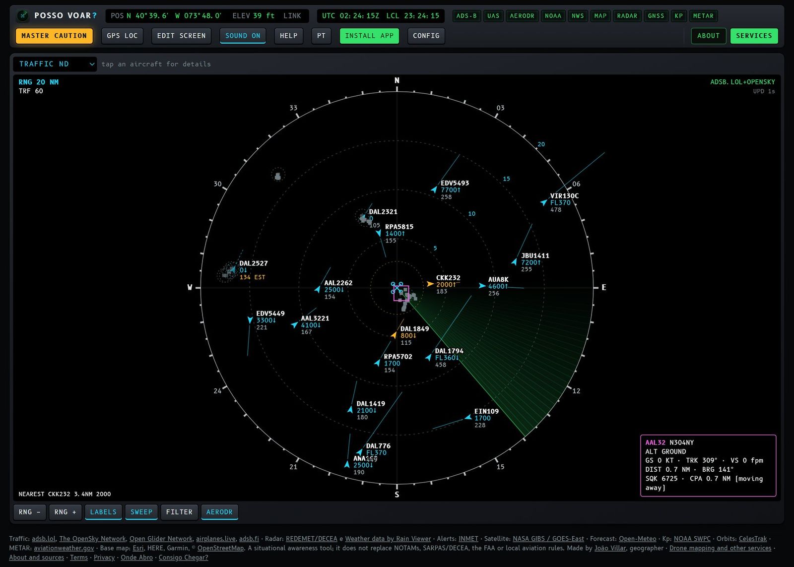 Figure 9 – Detail card of an aircraft tapped on the radar.