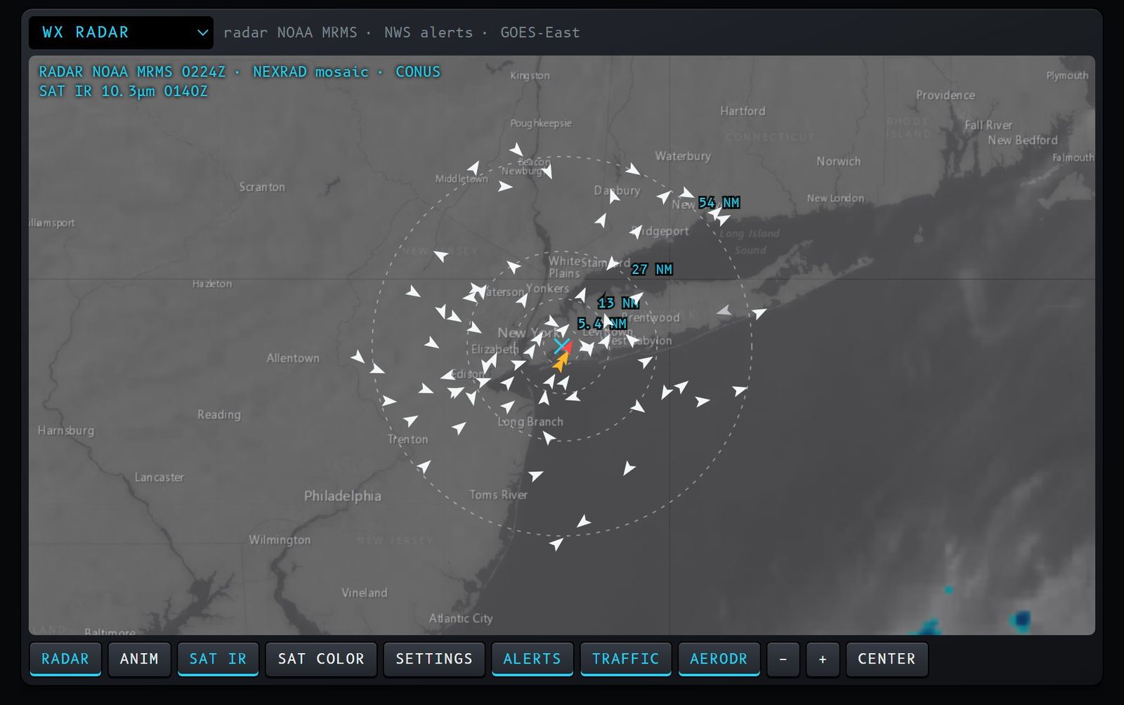 Figure 10 – Weather radar with satellite and official alerts.