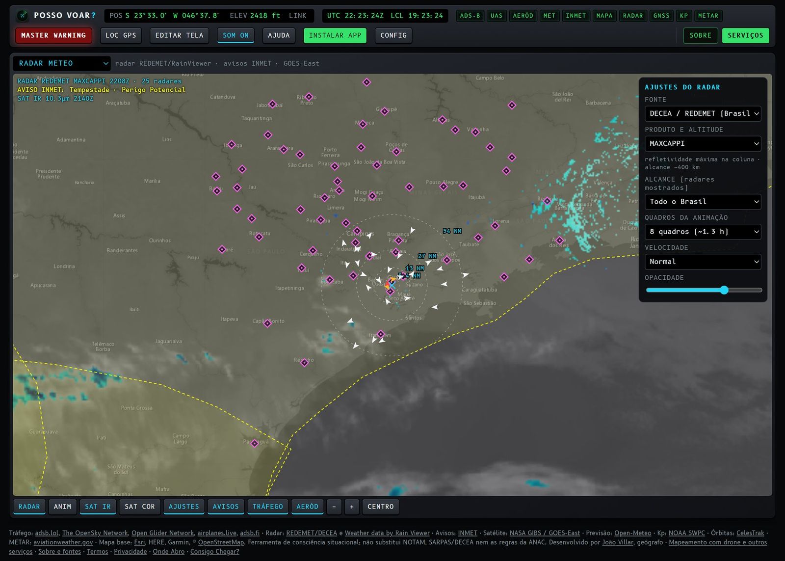 Figura 12 – Painel AJUSTES DO RADAR.