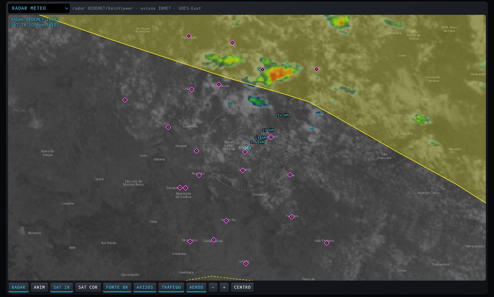 Figura 11 – Radar meteorológico com satélite e aviso do INMET.